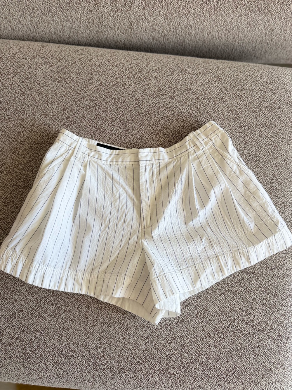 Zara White Shorts with Navy Pinstripes XS